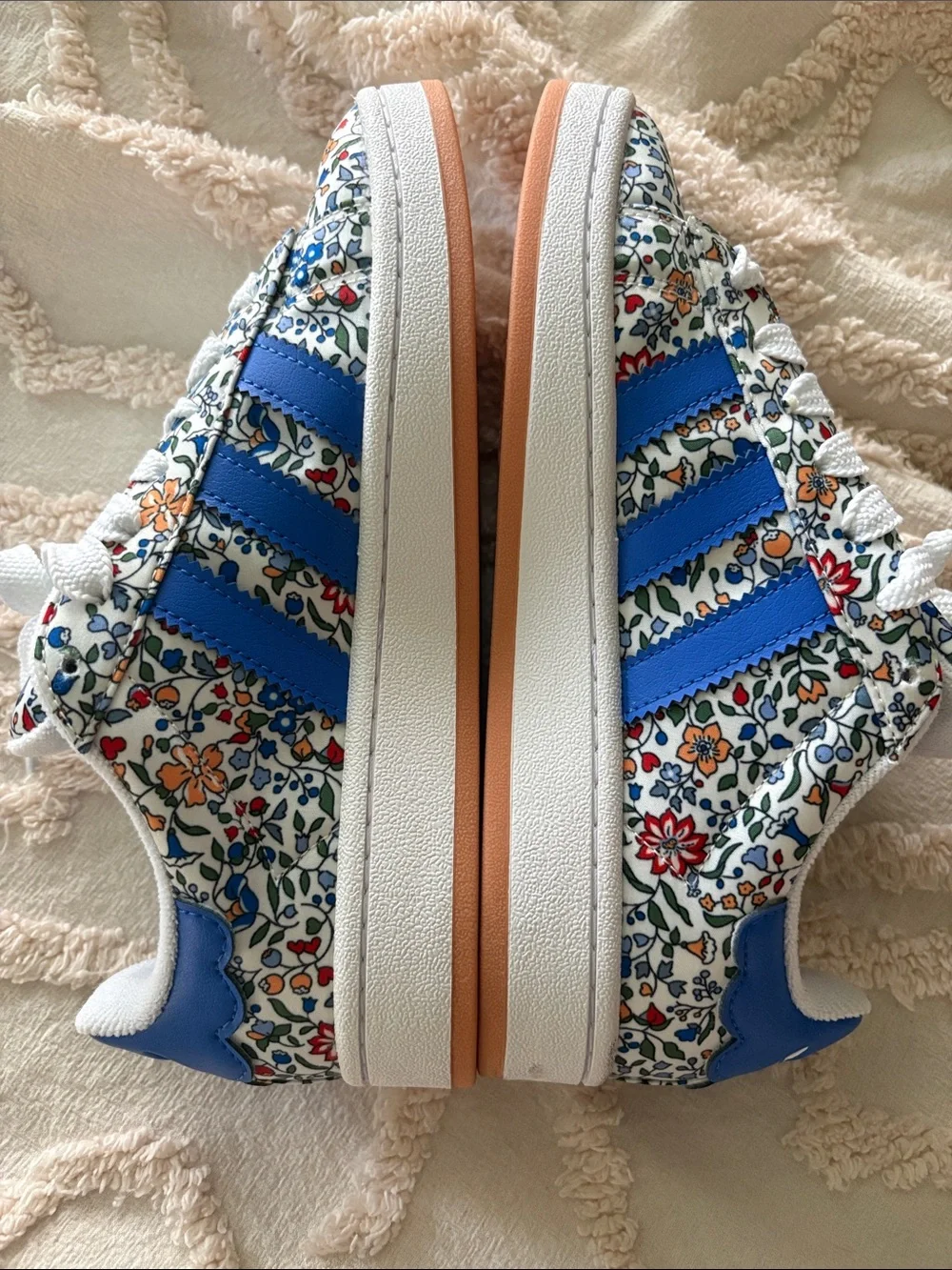 adidas Liberty London Kids White Floral Print Sneakers with Blue Trefoil